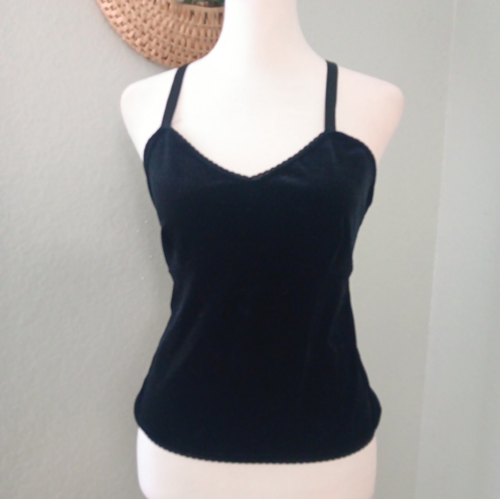 Black Velvet Spaghetti Strap Cami Top Vtg Y2k